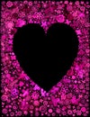 Black heart on the background of pink flowers and decorative elements. Inversion. Royalty Free Stock Photo