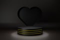 Black heart on black background. Valentine`s day concept. 3D rendering