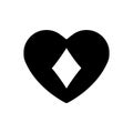 Black Heart diamonds suit icon. A symbol of love. Valentine s day with sign playing card suits. Flat style design, logo. Frame
