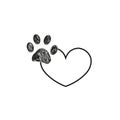 Black heart with doodle paw print tattoo design vector Royalty Free Stock Photo
