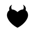 Black heart with horns icon. Valentines day with devilish context. Flat style for graphic and web design, logo. Holiday pattern.