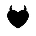 Black heart with horns icon. Valentines day with devilish context. Flat style for graphic and web design, logo. Holiday pattern. Royalty Free Stock Photo