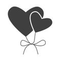 Black heart icon with balloon isolated on white background. Passion love shape, health concept. Valentine day symbol. Simple