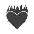 Black heart icon with fire isolated on white background. Passion love shape, health concept. Valentine day symbol. Simple element Royalty Free Stock Photo