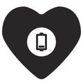 black heart with low battery. Simple shape icon. Flat style. vector illustration