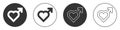 Black Heart with male gender symbol icon isolated on white background. Circle button. Vector Royalty Free Stock Photo