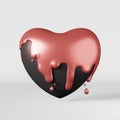 Black heart pink paint splash Shiny melting glossy glaze 3d rendering. Valentines day greeting card composition template