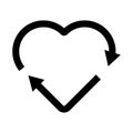 Black heart shape recycle icon