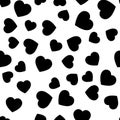 Black heart silhouettes seamless pattern. Random scattered hearts background. Love or Valentine theme. Vector