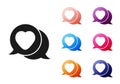 Black Heart in speech bubble icon isolated on white background. Set icons colorful. Vector Royalty Free Stock Photo