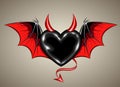 Black heart with vampire wings and horn