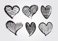 Black Heart vector illustration for valentine`s day, wedding card. Hand drawn hearts outline