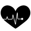 Black heartbeat monitor pulse line logo. Flat style vector illustration healthy life design. Breathing alive sign love heart medic Royalty Free Stock Photo