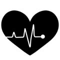 Black heartbeat monitor pulse line logo. Flat style vector illustration healthy life design. Breathing alive sign love heart medic