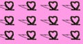 black hearts from black shredded paper copied all over pink background with shadows, creative love design