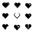 Black hearts icon set