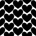 Black hearts on white background seamless geometric contrast pattern