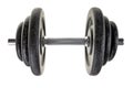 Black heavy dumbbell isolated on white background.