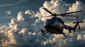 Black Helicopter Lifting Off Under a Gorgeous Cloud Filled Sky Royalty Free Stock Photo