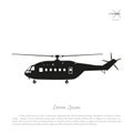 Black helicopter silhouette on a white background. Side view