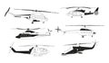 Black helicopters silhouettes. Vector pictures of avia transportation