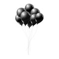 Black helium balloons on white background. Flying latex balloons.