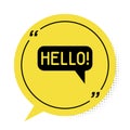 Black Hello in different languages icon isolated on white background. Speech bubbles. Yellow speech bubble symbol Royalty Free Stock Photo