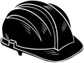 black Helmet silhouette or flat safety illustration of engineer logo miner for worker with mine icon and construction shape Royalty Free Stock Photo