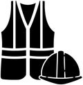 black Helmet silhouette or flat safety illustration of engineer logo miner for worker with mine icon and construction shape Royalty Free Stock Photo