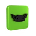 Black Helmet with wings icon isolated on transparent background. Greek god Hermes. Green square button.