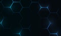 Black hexagon gaming tech abstract vector background with blue colored bright energy flashes. Royalty Free Stock Photo