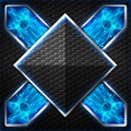 Black hexagon x frame on blue and white light Royalty Free Stock Photo