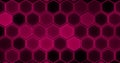 The black hexagons glow with magenta light.