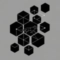 Of black hexagons interconnected with white lines and dots against a Royalty Free Stock Photo