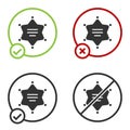 Black Hexagram sheriff icon isolated on white background. Police badge icon. Circle button. Vector Illustration