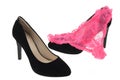 Black high heel stiletto shoes and pink panties