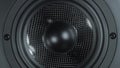 Black high quality audio loud speaker vibrating. Hifi sound system sub-woofer