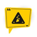 Black High voltage sign icon isolated on white background. Danger symbol. Arrow in triangle. Warning icon. Yellow speech Royalty Free Stock Photo