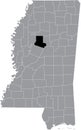 Location map of the Carroll County of Mississippi, USA