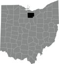 Location map of the Huron County of Ohio, USA