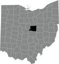 Location map of the Knox County of Ohio, USA