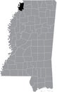 Location map of the Tunica County of Mississippi, USA