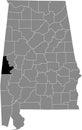 Location map of the Sumter county of Alabama, USA