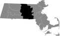 Location map of the Worcester County of Massachusetts, USA