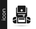 Black Hiking backpack icon isolated on white background. Camping and mountain exploring backpack. Vector Royalty Free Stock Photo