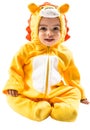 Black ÃÂhild boy,dressed in lion carnival suit, isolated on white background. Baby zodiac - sign Leo Royalty Free Stock Photo