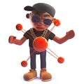 Black hip hop rap singer cartoon character in 3d with a nuclear atom Royalty Free Stock Photo