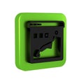 Black Histogram graph photography icon isolated on transparent background. Green square button.