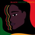Black history month. Abstract African woman face on black background with green, yellow and red shapes. Hand drawn. Royalty Free Stock Photo