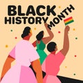 Black History Month, African cartoon girls raising their fists, a symbol of their strength and unity for civil rights Royalty Free Stock Photo